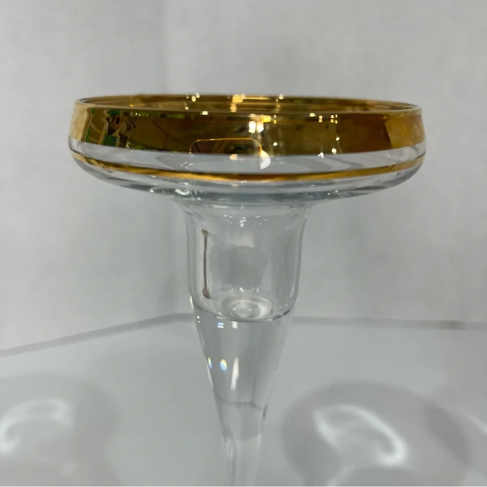 Gold Rimmed Crystal Stemmed Candlestick Holders 6.75” Formal Elegant VTG 2 Set
